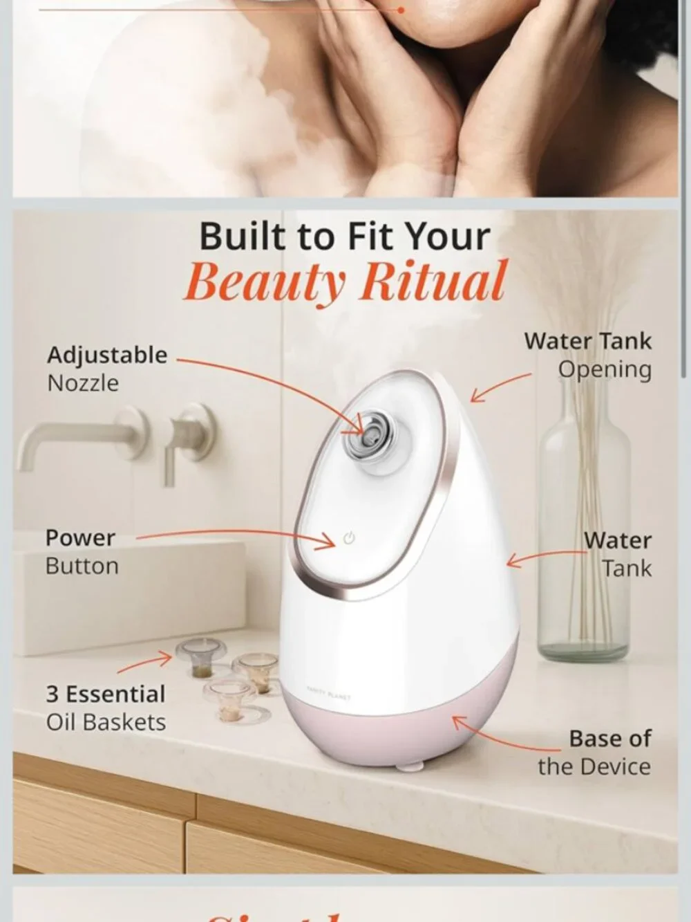 NEW Vanity Planet Aira Ionic Facial Steamer Rose Gold | Nano Ionic Pore Cleanser